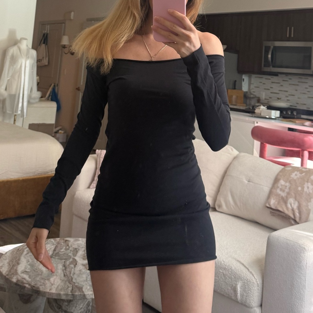 Brandy Melville Black Off Shoulder Mini Dress Long Sleeve Bodycon